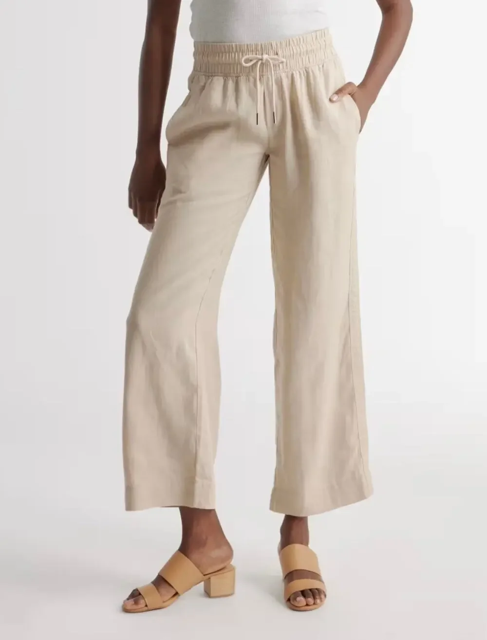 Quince 100% European Linen Elastic Waist Drawstring Wide Leg Coastal Pants XS